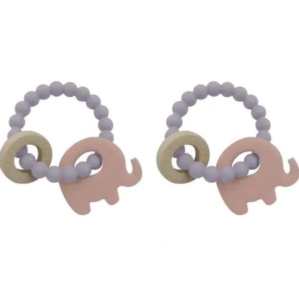 2x Playground Baby 11cm Silicone/Beechwood Elephant Teether Teething 3m+ Lilac - cutbabycare.com | baby boutique & care hub