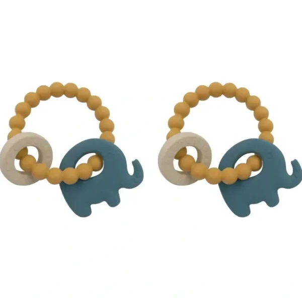 2x Playground Baby 11cm Silicone/Beechwood Elephant Teether/Teething 3m+ Blue - cutbabycare.com | baby boutique & care hub