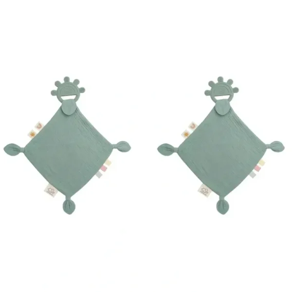 2x Playground Baby Silicone/Cotton Comfort Teether Blanket/Teething 4m+ Sage - cutbabycare.com | baby boutique & care hub