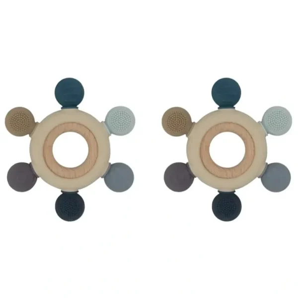2x Playground Multi-Surface Baby 11cm Silicone/Wood Teething Wheel 3m+ Steel BLU - cutbabycare.com | baby boutique & care hub