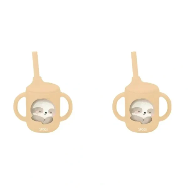 2x Sassi Silicone Sippy Cup Set Gnawy The Sloth Baby/Childrens Cutlery 6m+ - cutbabycare.com | baby boutique & care hub
