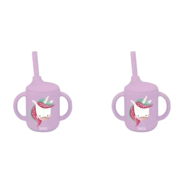 2x Sassi Silicone Sippy Cup Set Sparkly The Unicorn Baby/Childrens Cutlery 6m+ - cutbabycare.com | baby boutique & care hub