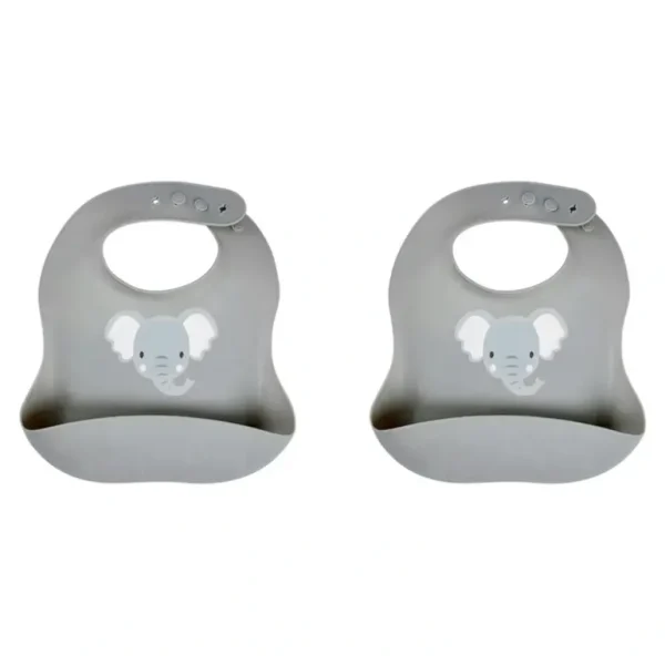 2x Splosh Baby Elephant Silicone Feeding Bib Adjustable Food Catcher 24cm GRY 0+ - cutbabycare.com | baby boutique & care hub