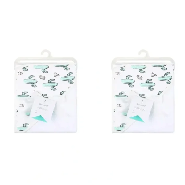 2x The Peanutshell 76cm Cotton Hooded Towel Bathing Nursery Drying Cloth Cactus - cutbabycare.com | baby boutique & care hub