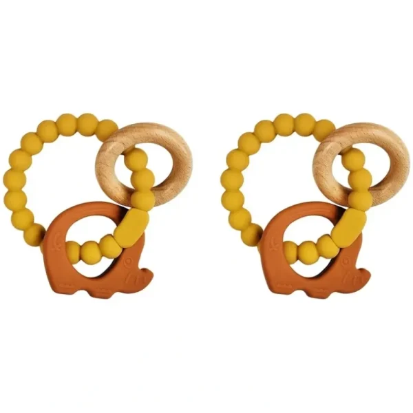 2x Urban Elephant 14cm Silicone Teether Ring Baby/Infant Toy Mustard & Natural - cutbabycare.com | baby boutique & care hub