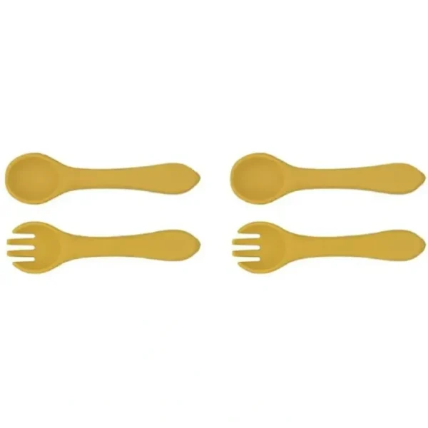 2x Urban Products 13.5cm Silicone My First Cutlery Spoon/Fork Kids Mustard 6M+ - cutbabycare.com | baby boutique & care hub